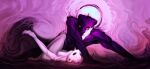 abstract_art abstract_background abstract_colors absurd_res anthro black_eyes breasts drunk_ferret duo eye_contact female fur hand_on_face hi_res humanoid looking_at_another male male/female moon muscular muscular_anthro muscular_arms muscular_humanoid muscular_male nipples partially_submerged purple_background purple_body purple_eyes purple_fur sex simple_background slime surreal surrealism water white_body white_fur