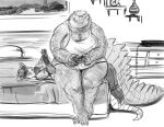 american_opossum anthro bed big_breasts big_tail breasts clothed clothing controller crocodile crocodilian crocodylid doctordj duo ethan_(garsupial) eyes_closed female furniture game_controller hi_res huge_tail larger_female larger_female_smaller_male male male/female mammal marsupial on_bed on_lap reptile scalie sharp_teeth shay_(doctordj) shirt simple_background sitting sitting_on_bed sitting_on_lap size_difference smaller_male tail tank_top teeth thick_thighs topwear wide_hips