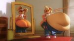 3d_(artwork) activision anthro belly big_belly big_butt bottomwear bottomwear_down butt clothed clothing coco_bandicoot crash_bandicoot_(series) denim dialogue digital_media_(artwork) female hi_res huge_belly huge_butt hyper hyper_belly invalid_tag mirror overalls overweight pants pants_down partially_clothed pestilad shirt solo topwear