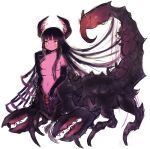  1girl arthropod_girl black_hair black_skin carapace colored_skin completely_nude english_commentary extra_breasts full_body gradient_eyes gradient_hair hand_up horns lapithai long_hair looking_at_viewer monster_girl multicolored_eyes multicolored_hair multicolored_skin nipples no_sclera nude open_mouth original pincers pink_hair pink_skin scorpion_girl sidelocks simple_background solo standing taur very_long_hair white_background yellow_eyes 