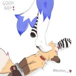 anthro clothing footwear furry hi_res legwear licking_thigh male male/male socks thigh_highs