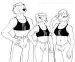 2023 anthro black-tailed_prairie_dog black_and_white bottomwear bra clothed clothing crutch cybercorn_entropic denim denim_bottomwear denim_clothing evie_dawn eye_roll eyes_closed female ground_squirrel group hair jeans male mammal medical_instrument membrane_(anatomy) midriff monochrome mustelid natalie_lamont oliver_lamont otter pants prairie_dog river_otter rodent scientific_instrument sciurid sea_otter smile sports_bra sports_bra_difference_meme trio underwear webbed_hands whiskers