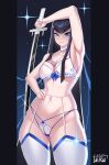 absurd_res big_breasts blue_background blue_clothing blue_eyes blue_legwear blue_stockings blue_underwear bow_ribbon breasts clothed clothing dark_hair eyebrows female hair hi_res human just_teru katana kill_la_kill leaning legwear long_hair looking_at_viewer mammal melee_weapon night nipples pubes satsuki satsuki_kiryuin simple_background solo star stockings studio_trigger suspenders sword translucent underwear underwear_only weapon