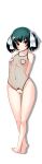  1girl absurdres alpha_transparency arms_behind_back ass_visible_through_thighs bosshi breasts clothing_cutout covered_navel fishnet_leotard full_body green_hair hair_ribbon heart_cutout highres leotard nipple_cutout nipples orange_eyes original petite pussy pussy_cutout ribbon see-through see-through_leotard small_breasts smile solo transparent_background twintails uncensored variant_set yu_(bosshi) 
