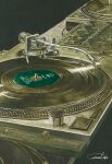  artworksmil english_text highres no_humans original painting_(medium) phonograph realistic record signature still_life traditional_media turntable watercolor_(medium) 