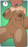 absurd_res anthro blush blush_lines bodily_fluids breasts brown_body brown_fur butt digital_drawing_(artwork) digital_media_(artwork) eevee eeveelution female fizzyizzi fur generation_1_pokemon genitals hi_res nintendo nipples nude open_mouth pokemon pokemon_(species) pussy shaded simple_background solo speech_bubble sweat sweatdrop tail text tongue tongue_out url