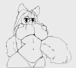 anatomically_inaccurate anthro athletic barbara_(vixyskonk) belly big_breasts breasts bubble_butt butt clothing cute_expression cute_eyes ears_up eyewear female genitals glasses hair hands_behind_back hi_res kemono long_hair mammal mephitid navel panties pose round_glasses sketch sketchy skunk small_waist solo tail tight_panties underwear vixyskonk