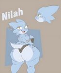 absurd_res anthro big_butt blue_body butt clothing female hi_res huge_butt kobold looking_at_viewer looking_back nilah_(rue_cunningham) panties rue_cunningham scalie short_stack solo spots tail thick_thighs underwear wide_hips