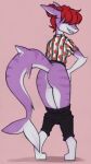 anthro butt clothing female fish hair hi_res marine marsminer pants_around_legs pepper_(peppershark) presenting presenting_hindquarters rear_view shark solo tail