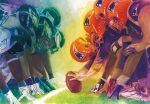  6+boys american_football american_football_(object) american_football_helmet american_football_uniform artworksmil ball helmet multiple_boys original painting_(medium) sportswear traditional_media uniform watercolor_(medium) 