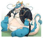 96panda absurd_res anthro beard belly blue_body briefs bulge clothing dragon facial_hair hair hi_res horn lifewonders male mature_male navel necktie overweight qinglong sitting solo tighty_whities tokyo_afterschool_summoners underwear white_briefs white_clothing white_hair white_underwear
