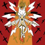 1:1 1_eye 3_claws 3_toes ambiguous_gender angel atlus claws cross feet floating gun halo hi_res humanoid i11ogica1 jewelry megami_tensei megami_tensei_persona multi_wing necklace persona_(species) ranged_weapon sega solo toes weapon white_body wings