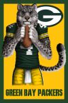 5_fingers american_football anthro black_claws border bottomwear brown_nose buckeyety claws clothed clothing dipstick_tail english_text eyebrows felid fingers fur green_bay_packers green_border grey_body grey_eyebrows grey_fur grey_inner_ear_fluff hi_res inner_ear_fluff male mammal markings nfl pantherine pants shirt simple_background snow_leopard solo sport spots standing tail tail_markings text topwear tuft yellow_background