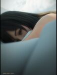  1girl 3d absurdres bed black_hair brown_eyes daz_studio_(medium) highres long_hair looking_at_viewer morning original photorealistic pillarboxed realistic shoe_lace_(shoe_lac3) solo 