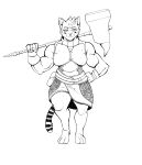 2020 3_toes 5_fingers absurd_res anthro armor barefoot belt biceps biped black_and_white breastplate breasts catfolk cheek_markings cheek_tuft clothed clothed_anthro clothed_female clothing digital_drawing_(artwork) digital_media_(artwork) eyebrows facial_markings facial_tuft feet felid female female_anthro fingers front_view full-length_portrait fur fur_tuft gauntlets gloves hair half-closed_eyes hammer hammer_over_shoulder hand_on_hip handwear hasbro head_markings hi_res holding_hammer holding_maul holding_melee_weapon holding_object holding_tool holding_weapon looking_at_viewer mammal markings maul melee_weapon monochrome muscular muscular_anthro muscular_female narrowed_eyes pathfinder portrait possumcrimes prick_ears pupils ring_(marking) ringtail sarong simple_background slightly_chubby slightly_chubby_anthro slightly_chubby_female slit_pupils solo standing striped_markings striped_tail stripes strongfat tail tail_markings thick_thighs toes tools tuft weapon weapon_on_shoulder white_background wizards_of_the_coast