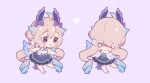  :o blue_dress bow chibi dress enna_alouette enna_alouette_(1st_costume) flower full_body hair_bow hair_flower hair_ornament head_wings heart highres long_hair lunaluna7330938 multiple_views nijisanji nijisanji_en purple_background purple_bow purple_eyes simple_background sleeveless sleeveless_dress twintails very_long_hair virtual_youtuber white_flower wings 