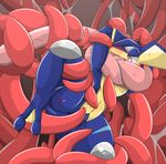  amphibian anthro blue_skin blush bound female frog greninja imminent_rape long_tongue nintendo nude open_mouth pok&eacute;mon red_eyes restrained simple_background sweat tentacles tongue tongue_out type video_games 
