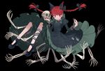  animal_ears bad_id bad_pixiv_id black_background braid cat_ears dress extra_ears green_dress juliet_sleeves kaenbyou_rin long_sleeves marimo_tarou neck_ruff petticoat puffy_sleeves red_eyes red_hair simple_background skeleton slit_pupils solo touhou twin_braids upskirt 