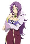  1girl aqua_eyes blush bracelet breasts cleavage dress ilene_rembrandt long_hair purple_eyes smile tales_of_(series) tales_of_destiny thighhighs 