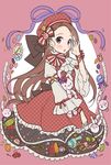  72producer brown_eyes brown_hair buttons dress hat idolmaster idolmaster_(classic) long_hair long_sleeves looking_at_viewer minase_iori needle plaid plaid_dress ribbon scissors sewing_needle solo stuffed_animal stuffed_bunny stuffed_toy tape_measure 
