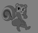  animal_crossing anthro barefoot breasts clothing dress eyelashes greyscale mammal mangneto monochrome nintendo open_mouth pawpads pecan_(animal_crossing) rodent smile squirrel video_games 