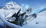  2017 ambiguous_gender anthro blue_eyes claws clothed clothing detailed_background digital_media_(artwork) digitigrade dragon duo feral horn membranous_wings natoli nude sitting smile snow snowing spines watermark wings 