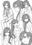  72producer cup expressions greyscale highres idolmaster idolmaster_(classic) kisaragi_chihaya long_hair looking_at_viewer monochrome mug pose sketch smile solo 