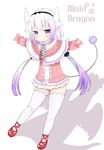  beads blue_eyes capelet commentary_request copyright_name different_shadow dragon dragon_girl dragon_horns frills full_body fur_trim gradient_hair hair_beads hair_ornament hairband highres horns kanna_kamui kanna_kamui_(dragon)_(maidragon) kobayashi-san_chi_no_maidragon long_hair looking_at_viewer multicolored_hair nagiki_kanae outstretched_arm purple_hair sidelocks solo tail thighhighs twintails very_long_hair white_hair white_legwear zettai_ryouiki 