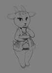  animal_crossing anthro caprine eyelashes frown goat greyscale horn mammal mangneto monochrome nintendo pashmina_(animal_crossing) plate solo tea_cup video_games 