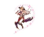  aliza_(granblue_fantasy) armpits bare_shoulders boots breasts cleavage cleavage_cutout draph dress frills full_body granblue_fantasy hair_pulled_back holding horns knee_boots large_breasts long_hair looking_at_viewer microphone minaba_hideo multiple_views open_mouth pointy_ears red_eyes side_slit smile transparent_background v white_hair white_legwear 
