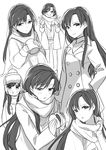  72producer absurdres expressions greyscale highres idolmaster idolmaster_(classic) kisaragi_chihaya long_hair looking_at_viewer monochrome pose scarf sketch smile solo 