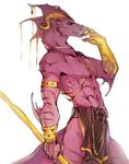  abs anthro clothing dragon ear_piercing fangs horn kardie loincloth male piercing scar solo standing teeth 