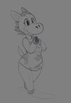  animal_crossing anthro breasts clothing dress equine eyelashes female greyscale horse mammal mangneto monochrome nintendo smile solo video_games winnie_(animal_crossing) 