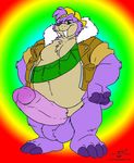  balls bandoleer big_penis clothing cocky_look erection four_fingered_hand green_eyes hat invalid_color jacket male mammal marine overweight penis pinniped rainbow_background rotor_the_walrus simple_background smile sonic_(series) tusks walrus wolfblade 