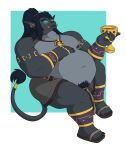 2021 5_fingers 5_toes absurd_res amoxcui_(darkhorseartie89) anthro belly beverage big_belly black_claws blue_eyes blue_tail_tuft bottomwear brown_flip_flops clawed_fingers claws clothing colored container cup digit_ring digital_drawing_(artwork) digital_media_(artwork) ear_piercing ear_ring eyebrows feet felid feline finger_ring fingers flip_flops footwear fur fur_markings glowing glowing_eyes goblet gold_ring grey_body grey_bottomwear grey_clothing grey_eyebrows grey_fur grey_hair_tie grey_lips grey_nipples grey_nose grey_shorts grey_tail hair hand_on_belly haplorhine hi_res holding_beverage holding_goblet holding_object hybrid jewelry legband lips long_hair long_tail looking_at_viewer male male_anthro mammal markings mayan monkey moobs multicolored_body multicolored_fur musclegut muscular navel necklace nipples obese obese_anthro obese_male overweight overweight_anthro overweight_male piercing ponytail primate purple_legband purple_wristband ring_piercing sandals shaded shoes shorts simple_background simple_shading sitting solo tail tail_tuft theannoyingnpc thick_eyebrows thick_thighs toe_claws toes tuft tusks white_background wristband yellow_markings