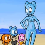  2017 anais_watterson anthro beach bikini blue_fur breasts cartoon_network cat clothed clothing darwin_watterson digital_media_(artwork) erection exhibitionism feline female fish fur gumball_watterson implied_incest intersex lagomorph male mammal marine micro_bikini navel nicole_watterson nipples pink_fur pussy rabbit seaside skimpy surprise swimsuit the_amazing_world_of_gumball whiskers zambs 