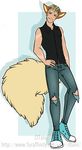  animal_humanoid canine clothed clothing dtalvi fox fox_humanoid fur hair humanoid looking_at_viewer male mammal markings simple_background smile solo 