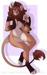  anthro breasts dtalvi featureless_breasts feline female lion mammal nude slightly_chubby smile solo thick_thighs tongue tongue_out 