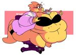  alphys belly big_belly blush bra clothed clothing eyewear glasses lab_coat navel overweight sweat sweatpants undertale underwear video_games yellow_skin 