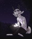  anthro antlers arthropod butterfly cervine clothed clothing deer dtalvi duo fur hair horn insect male mammal night_sky outside sitting smile 