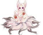  anthro anus canine censored costom10 cub cute female fox fur hindpaw looking_at_viewer mammal multi_tail nude pawpads paws presenting purple_eyes pussy simple_background solo white_background white_fur young 