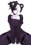  anthro bare_shoulders bear breasts clothed clothing female hair hair_over_eye halphelt legwear mammal multicolored_hair panda panties purple_hair simple_background sweater thigh_highs underwear white_background 