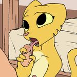  2017 anthro bed breasts digital_media_(artwork) faceless_male fangs feline fellatio female filthypally fur handjob human katia_managan licking male male/female mammal nipples nude open_mouth oral penis precum prequel sex the_elder_scrolls tongue tongue_out video_games webcomic yellow_fur 