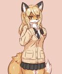  1girl blonde_hair brown_eyes female fox furry long_hair necktie ohakotome school_uniform solo tail 