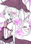  1boy 1girl armor bare_shoulders breasts cloak detached_sleeves dress fate/prototype fate/stay_night fate_(series) green_eyes long_hair pink_eyes pink_hair purple_hair rider rider_(fate/prototype) short_hair 