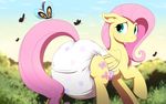  arthropod butterfly diaper equine female feral fluttershy_(mlp) friendship_is_magic fur green_eyes hair hooves horse insect kurikia mammal my_little_pony outside pegasus pink_hair pony sky smile solo standing tree wings yellow_fur 