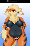  anthro arcanine breasts camel_toe clothed clothing female fire nintendo panties pok&eacute;mon shadowill slightly_chubby solo topless underwear video_games 