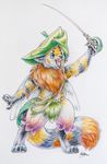  anthro barefoot brandishing cat chest_tuft clothing cute_fangs digitigrade feline front_view full-length_portrait insect_wings leaf_clothing loincloth mammal melee_weapon open_mouth pirate portrait signature silverbirch smile solo standing sword tuft url weapon whiskers wings 