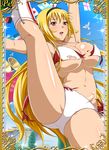  1girl blonde_hair blush breasts chousen_(ikkitousen) ikkitousen large_breasts long_hair panties red_eyes solo torn_clothes 