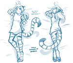  anthro bottomless butt clothed clothing crossed_legs dialogue digitigrade english_text feline female flora_(twokinds) keidran lying mammal monochrome on_back on_front pawpads pillow pose simple_background sketch smile smirk solo text tiger tom_fischbach twokinds white_background 